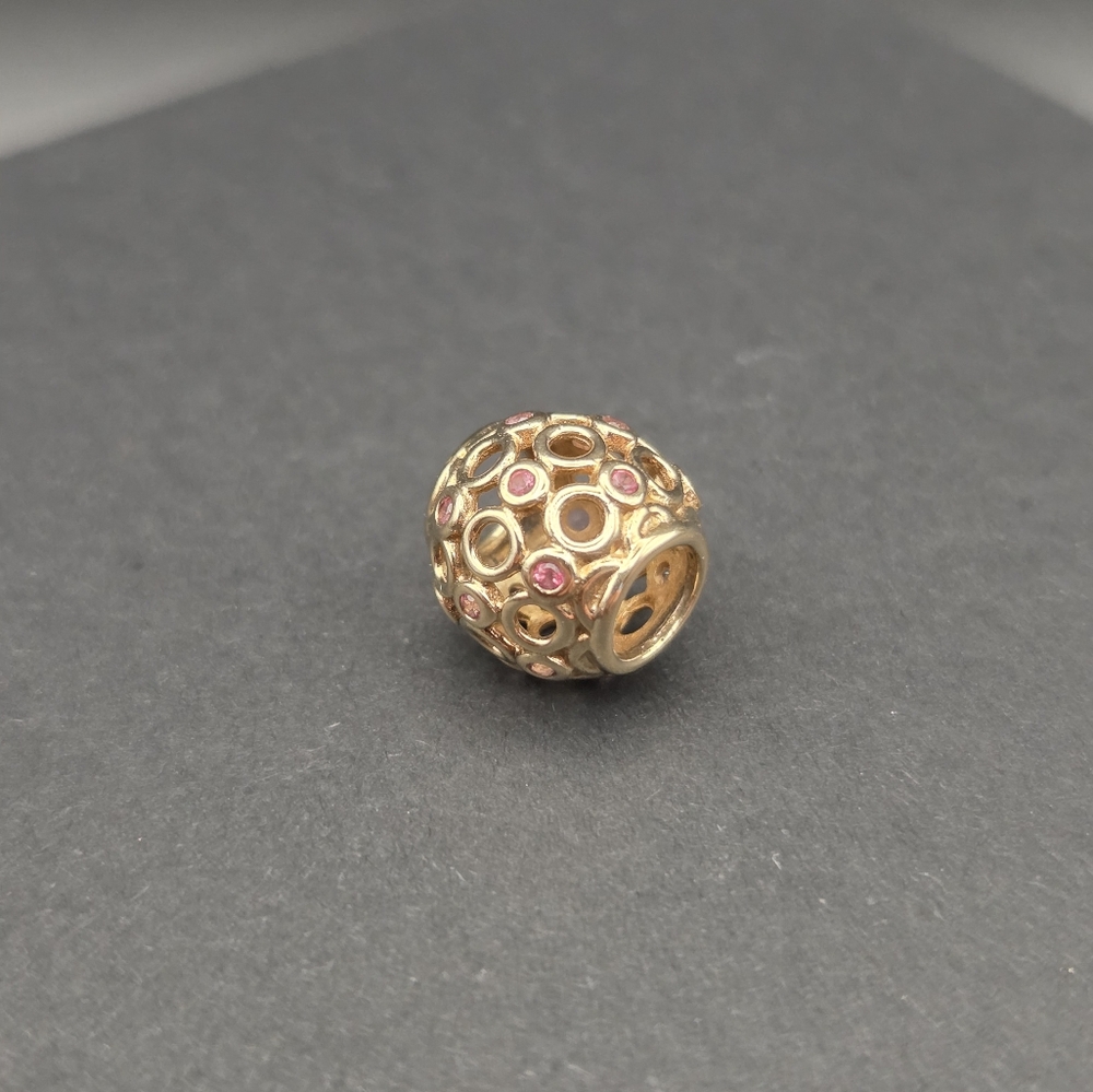 Pandora Charm In 14kt And Pink Topaz. This Is A Retired Charm "Celtic Circles"
